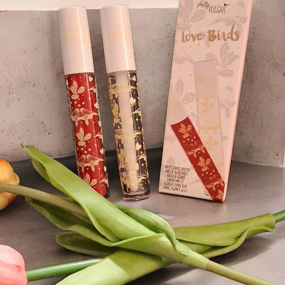 Pretty Vulgar Love Birds Lip Gloss Set - Matte Red & Clear Lip Gloss